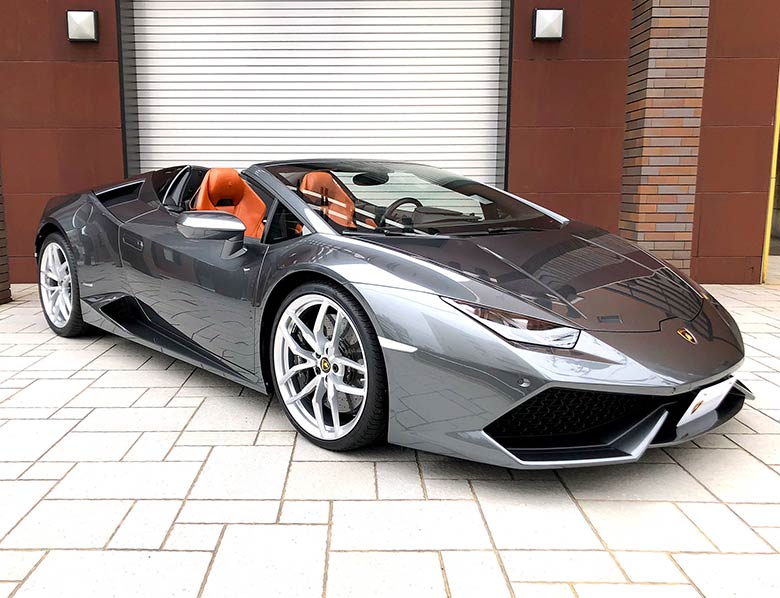 ランボルギーニ ウラカン スパイダー LP610-4 (LDF) 4WD - Grigio Lynx グレーメタリック ソフトトップ オープン状態 (3/26枚)